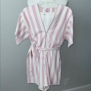 Buddy Love Audrey Pink and White Striped One Piece Romper Women's Small NWOT
